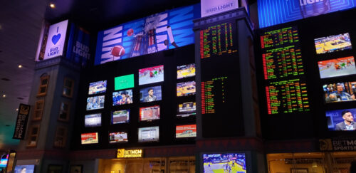 Sports betting board at the New York New York Casino and Hotel.