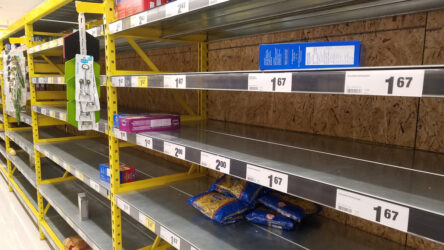 Empty shelves in food store